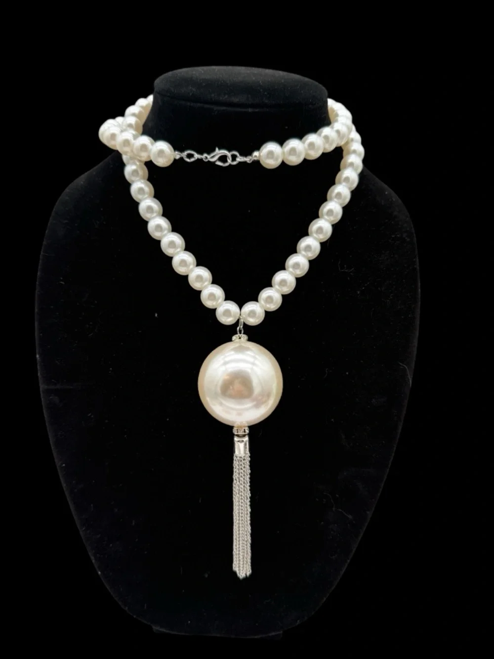 Classic White Faux Pearl Tassel Necklace - Picture 3 of 7
